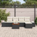Gartensofa-set mit Speicher 6 pcs Schwarz und Creme Poly-Rattan – Bild 3