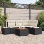 Gartensofa-set mit Speicher 5 pcs Schwarz und Creme Poly-Rattan