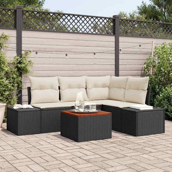 3356619_1.jpg Gartensofa-set mit Speicher 5 pcs Schwarz und Creme Poly-Rattan – Bild 1