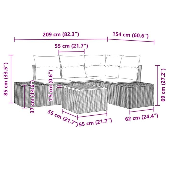 Gartensofa-set mit Speicher 5 pcs Schwarz und Creme Poly-Rattan – Bild 13