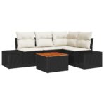 Gartensofa-set mit Speicher 5 pcs Schwarz und Creme Poly-Rattan – Bild 2