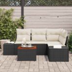 Gartensofa-set mit Speicher 5 pcs Schwarz und Creme Poly-Rattan – Bild 3