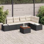 Gartensofa-set mit Speicher 6 pcs Schwarz und Creme Poly-Rattan