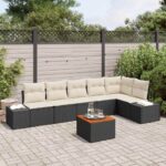 Gartensofa-set mit Speicher 7 pcs Schwarz und Creme Poly-Rattan
