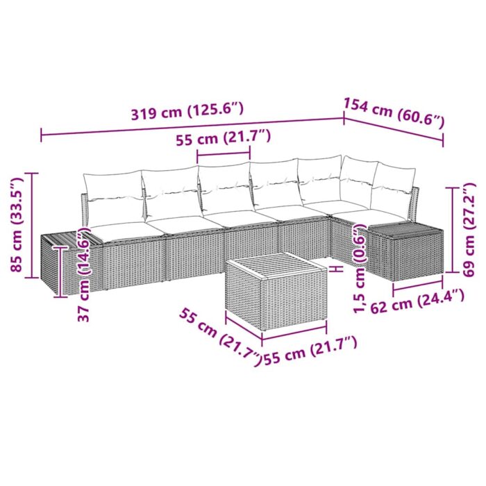 Gartensofa-set mit Speicher 7 pcs Schwarz und Creme Poly-Rattan – Bild 13