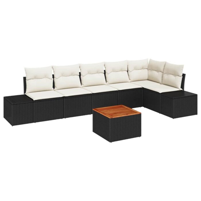 Gartensofa-set mit Speicher 7 pcs Schwarz und Creme Poly-Rattan – Bild 2