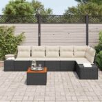 Gartensofa-set mit Speicher 7 pcs Schwarz und Creme Poly-Rattan – Bild 3