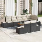 Garten-Sofa-Set 9 pcs Schwarz und Weiss