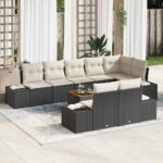Garten-Sofa-Set 9 pcs Schwarz und Weiss