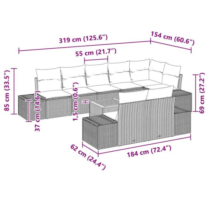 Garten-Sofa-Set 9 pcs Schwarz und Weiss – Bild 13