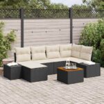 Garten-Sofa-Set 7 pcs Schwarz und Weiss