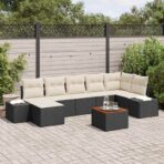 Garten-Sofa-Set 8 pcs Schwarz und Weiss
