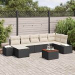 Garten-Sofa-Set 8 pcs Schwarz und Weiss
