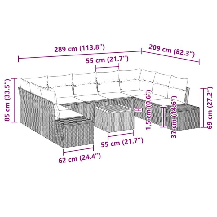 Garten-Sofa-Set 10 pcs Schwarz und Weiss – Bild 13