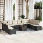 Garten-Sofa-Set 11 pcs Schwarz und Weiss