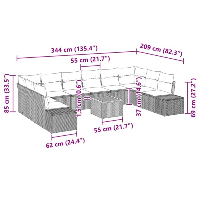 Garten-Sofa-Set 11 pcs Schwarz und Weiss – Bild 13