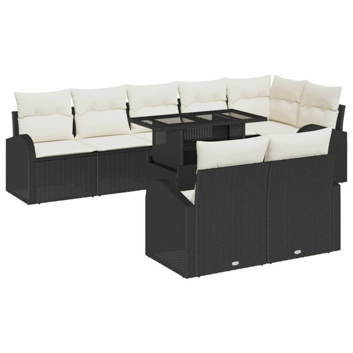 Garten-Sofa-Set mit Speicher 9 pcs Schwarz Poly Rattan – Bild 2