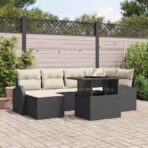 Garten-Sofa-Set mit Speicher 7 pcs Schwarz Poly Rattan