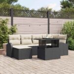 Garten-Sofa-Set mit Speicher 7 pcs Schwarz Poly Rattan
