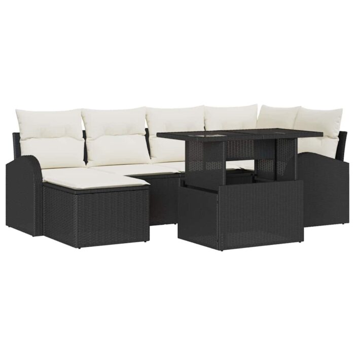 Garten-Sofa-Set mit Speicher 7 pcs Schwarz Poly Rattan – Bild 2