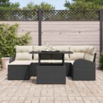 Garten-Sofa-Set mit Speicher 7 pcs Schwarz Poly Rattan – Bild 3