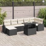 Gartensofa-set mit Kissen 8 pcs Schwarz Poly Rattan