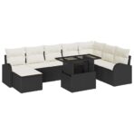 Garten-Sofa-Set mit Speicher 9 pcs Schwarz Poly Rattan – Bild 2