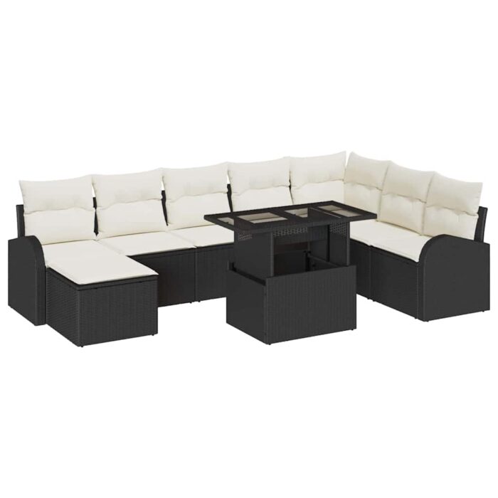 Garten-Sofa-Set mit Speicher 9 pcs Schwarz Poly Rattan – Bild 2