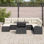 Garten-Sofa-Set mit Speicher 9 pcs Schwarz Poly Rattan – Bild 3