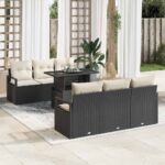 Gartensofa-set mit Kissen 7 pcs Schwarz Poly Rattan