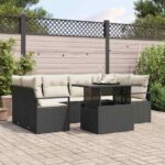 Garten-Sofa-Set mit Speicher 7 pcs Schwarz Poly Rattan