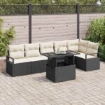 Garten-Sofa-Set mit Speicher 7 pcs Schwarz Poly Rattan