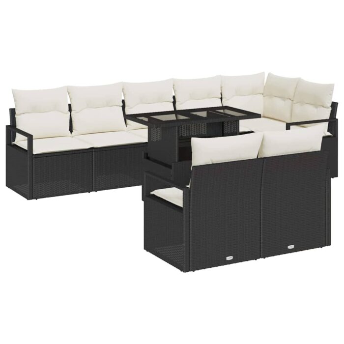 Garten-Sofa-Set mit Speicher 9 pcs Schwarz Poly Rattan – Bild 2