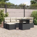 Garten-Sofa-Set mit Speicher 7 pcs Schwarz Poly Rattan
