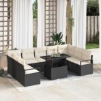 Garten-Sofa-Set mit Speicher 10 pcs Schwarz Poly Rattan