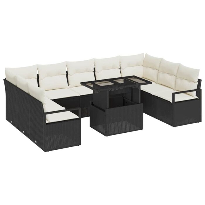 Garten-Sofa-Set mit Speicher 10 pcs Schwarz Poly Rattan – Bild 2