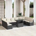 Gartensofa-set mit Kissen 11 pcs Schwarz Poly-Rattan
