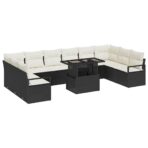 Gartensofa-set mit Kissen 11 pcs Schwarz Poly-Rattan – Bild 2