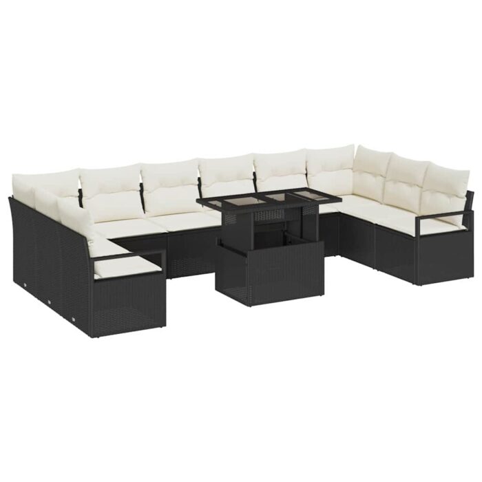 Gartensofa-set mit Kissen 11 pcs Schwarz Poly-Rattan – Bild 2