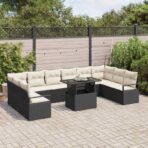 Gartensofa-set mit Kissen 11 pcs Schwarz Poly-Rattan – Bild 3