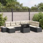 Garten-Sofa-Set mit Speicher 9 pcs Schwarz Poly Rattan