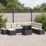 Garten-Sofa-Set mit Speicher 9 pcs Schwarz Poly Rattan