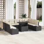 Garten-Sofa-Set mit Speicher 10 pcs Schwarz Poly Rattan