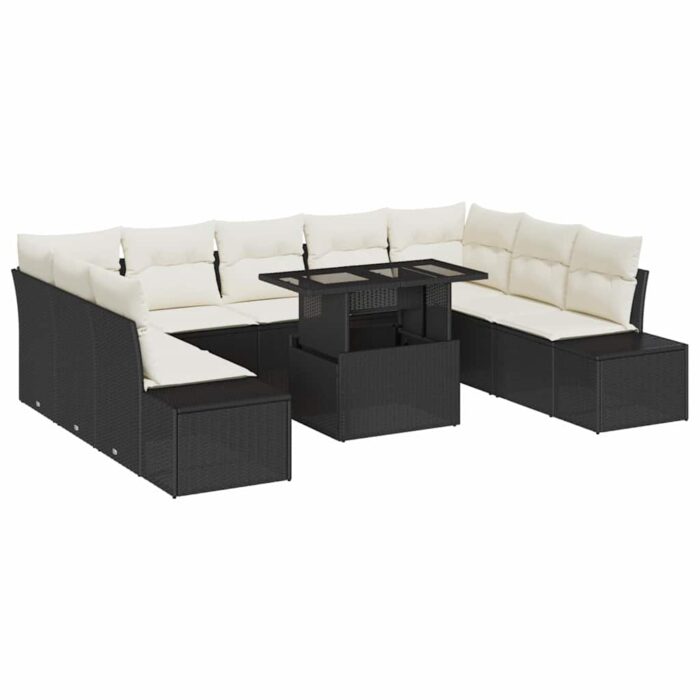 Garten-Sofa-Set mit Speicher 10 pcs Schwarz Poly Rattan – Bild 2
