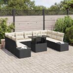 Garten-Sofa-Set mit Speicher 10 pcs Schwarz Poly Rattan – Bild 3