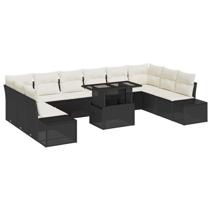 Garten-Sofa-Set mit Speicher 11 pcs Schwarz Poly Rattan – Bild 2