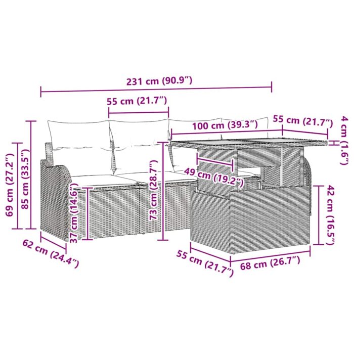 Gartensofa-set mit Speicher 5 pcs Schwarz Poly-Rattan – Bild 13
