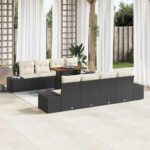 Garten-Sofa-Set mit Speicher 9 pcs Schwarz Poly Rattan