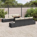 Garten-Sofa-Set mit Speicher 9 pcs Schwarz Poly Rattan – Bild 3