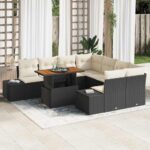 Garten-Sofa-Set mit Speicher 9 pcs Schwarz Poly Rattan